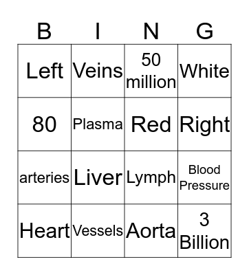 CIRCULATORY SYSTEM Bingo Card