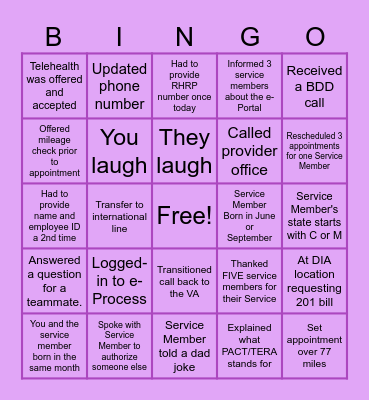 QTC Bingo Card