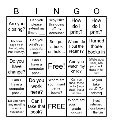 Library Floor Bingo Card