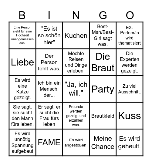 Hochzeit auf dem ersten Blick Bingo Card