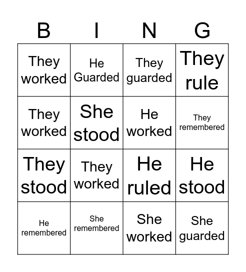 Past Tense Verbs - 3rd Person Bingo Card