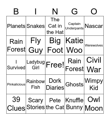 Readers Bingo Card