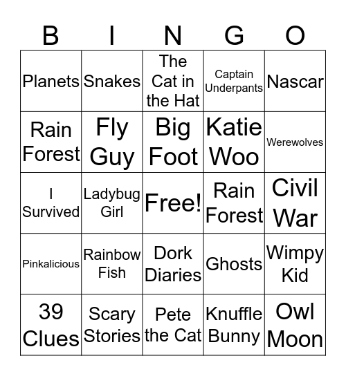 Readers Bingo Card