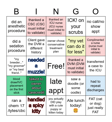 non-ER Bingo Card