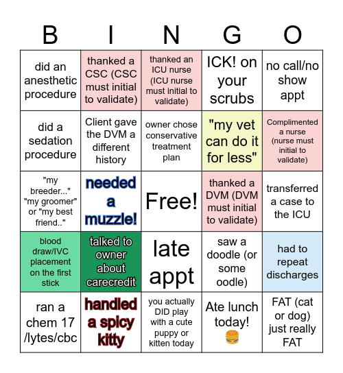 non-ER Bingo Card