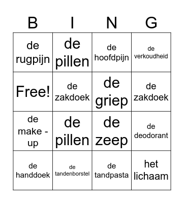 Het Lichaam Bingo Card