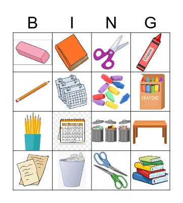 School Tools Bingo Card