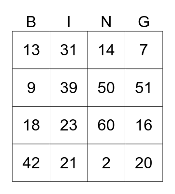 Les nombres de 1-69 Bingo Card