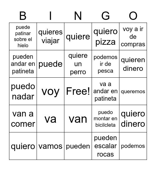 Querer, Poder, Ir BINGO Card