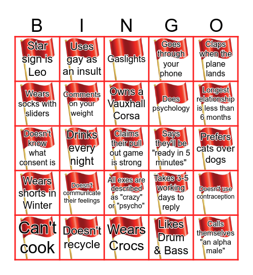 Red Flags Bingo Card