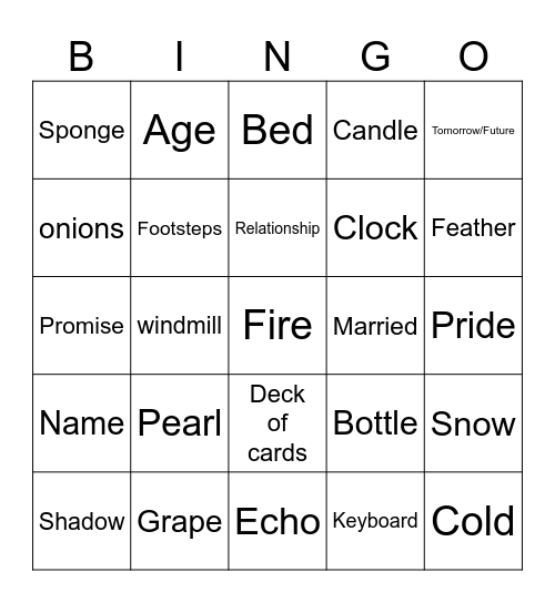 Riddle Bingo Card