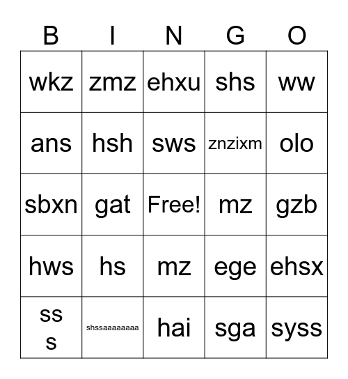 Untitled Bingo Card