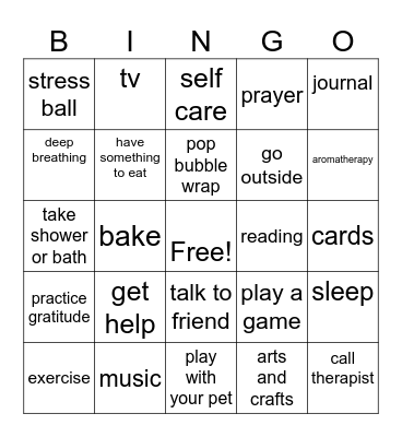 coping skills Bingo Card