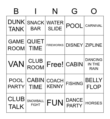summer camp bingo! Bingo Card