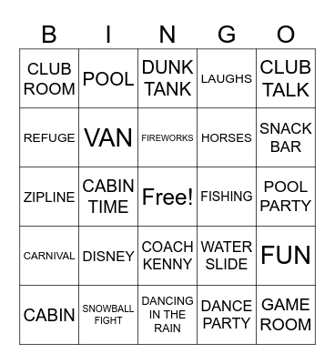 summer camp bingo! Bingo Card