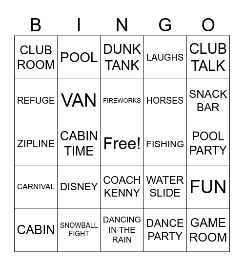 summer camp bingo! Bingo Card