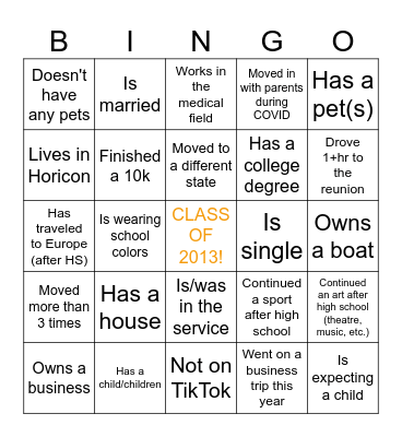 CLASS OF 2013 BINGO Card