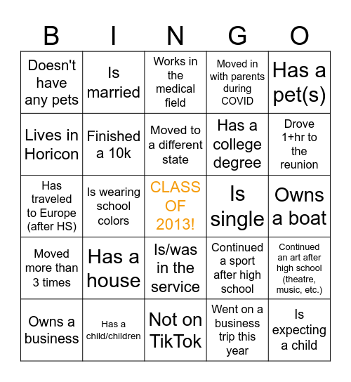 CLASS OF 2013 BINGO Card