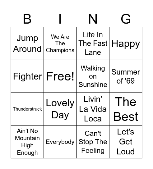 PECSF Music Bingo Card