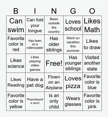 Getting to Know you Bingo Card