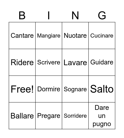 Italiano Bingo Card