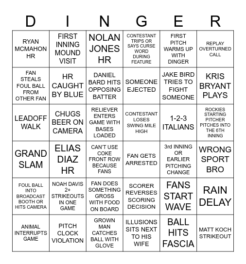 2023 RockiesVision Bingo Card