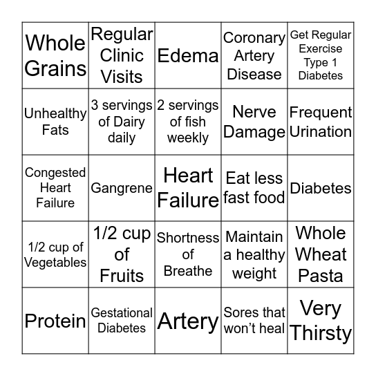 Health & Wellness Bingo Card