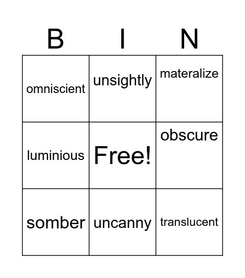MMS Vocabulary Bingo Card