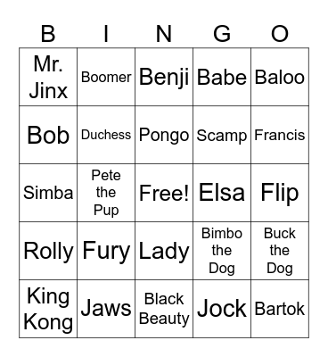 58 - Animal Actors Bingo Card