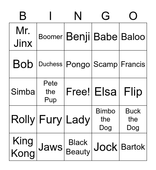 58 - Animal Actors Bingo Card