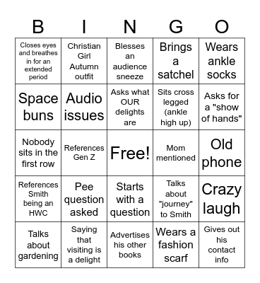 Ross Gay Bingo Card