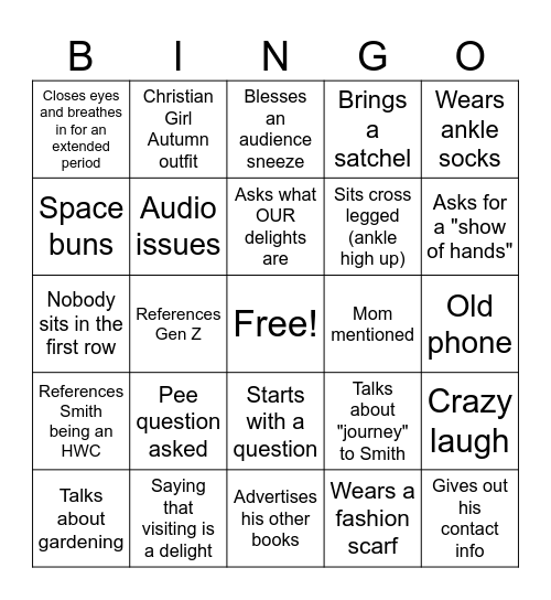 Ross Gay Bingo Card