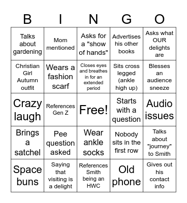 Ross Gay Bingo Card