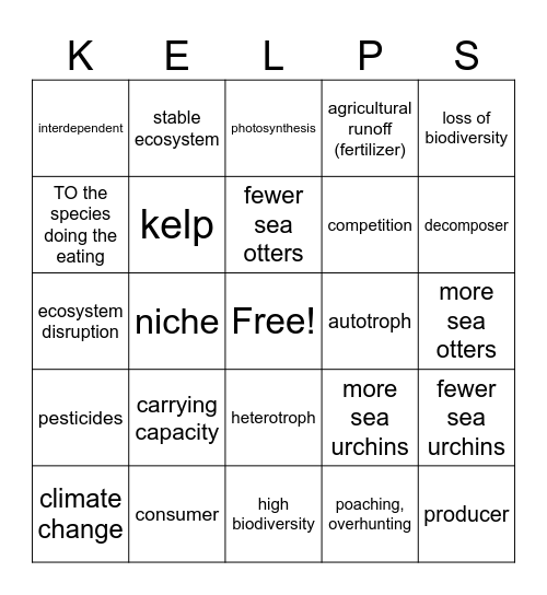 Species interdependence Bingo Card