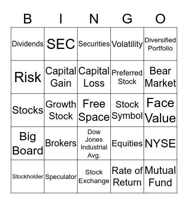 Stock Market Bingo Card