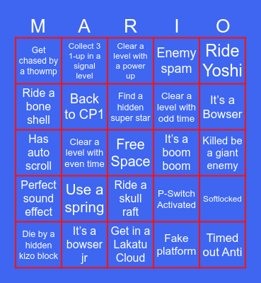Mario Maker Bingo Card