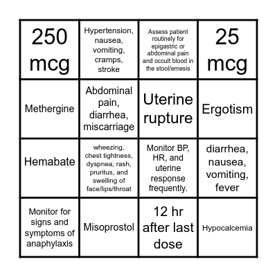 OB DRUG BINGO Card