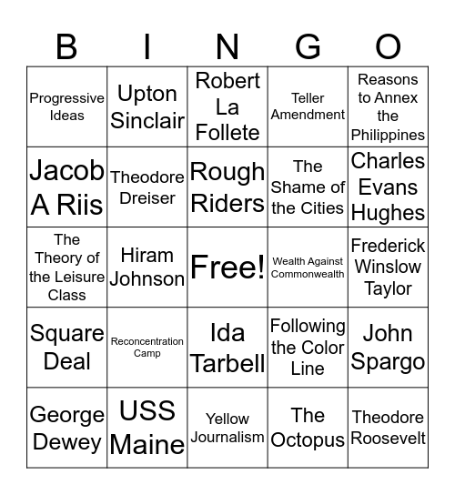Spanish-American War; Progressives Bingo Card