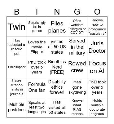 Bioethics Bingo Card