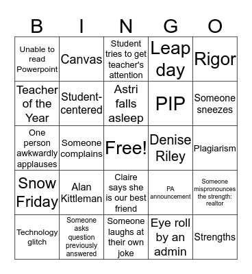 Faculty Meeting Bingo Card