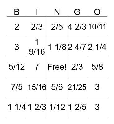 Dividing Fraction Bingo Card