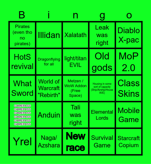 Blizzcon 2023 Bingo Card