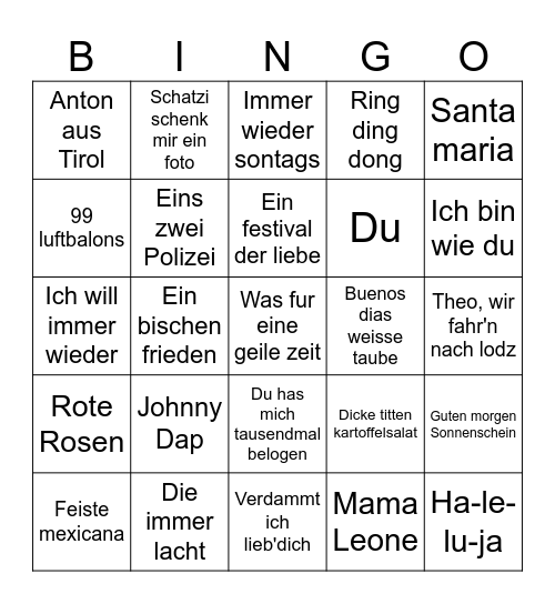 Duits bingo muziek Bingo Card