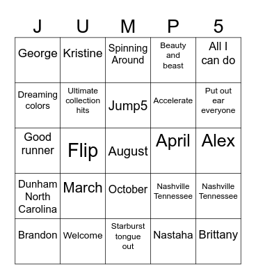 Jump5 Bingo Card
