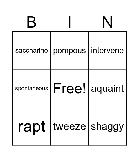 Vocabulary 9/18/23 Bingo Card