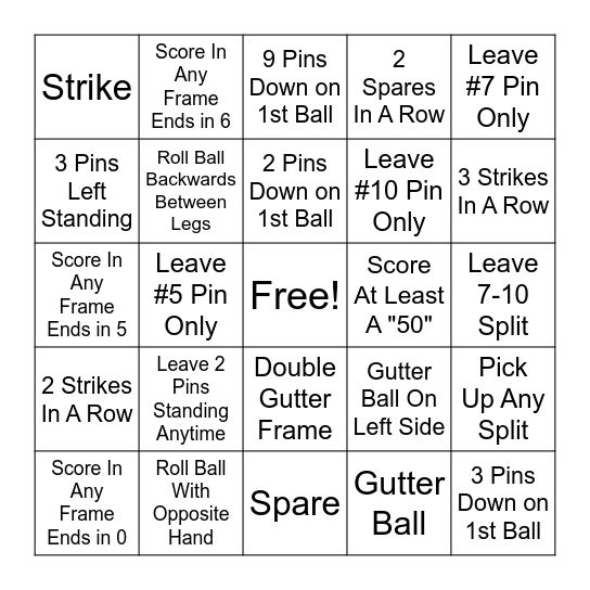 BOWLING BINGO Card