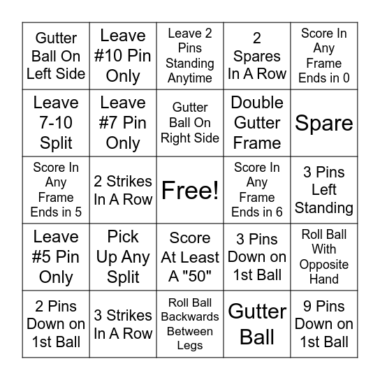 BOWLING BINGO Card