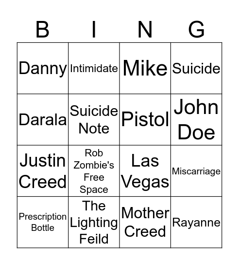 Following Christopher Creed Bingo Card