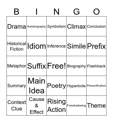 STAAR Reading Bingo Card