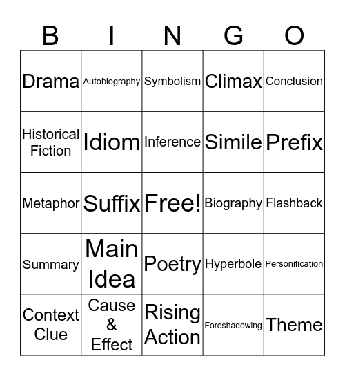 STAAR Reading Bingo Card